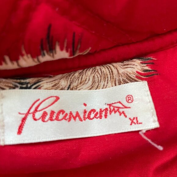 Vintage 60s Kids Pajama Set Size XL Heavy Quilted Dog Print Sleepwear Red Red - Picture 6 of 16